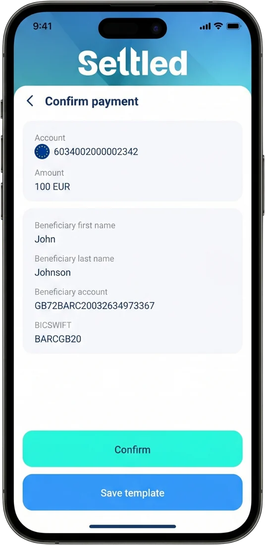 Settled payment confirmation screen