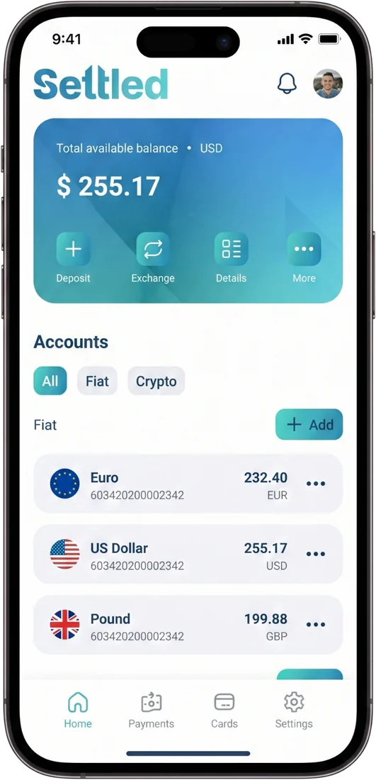 Settled multi-currency accounts